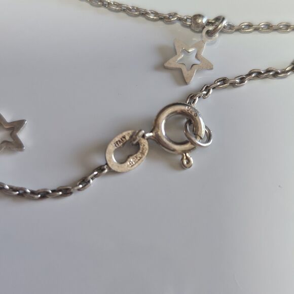 Sterling Silver Dangling Stars Ball Chain Anklet 9.5" - Picture 8 of 13